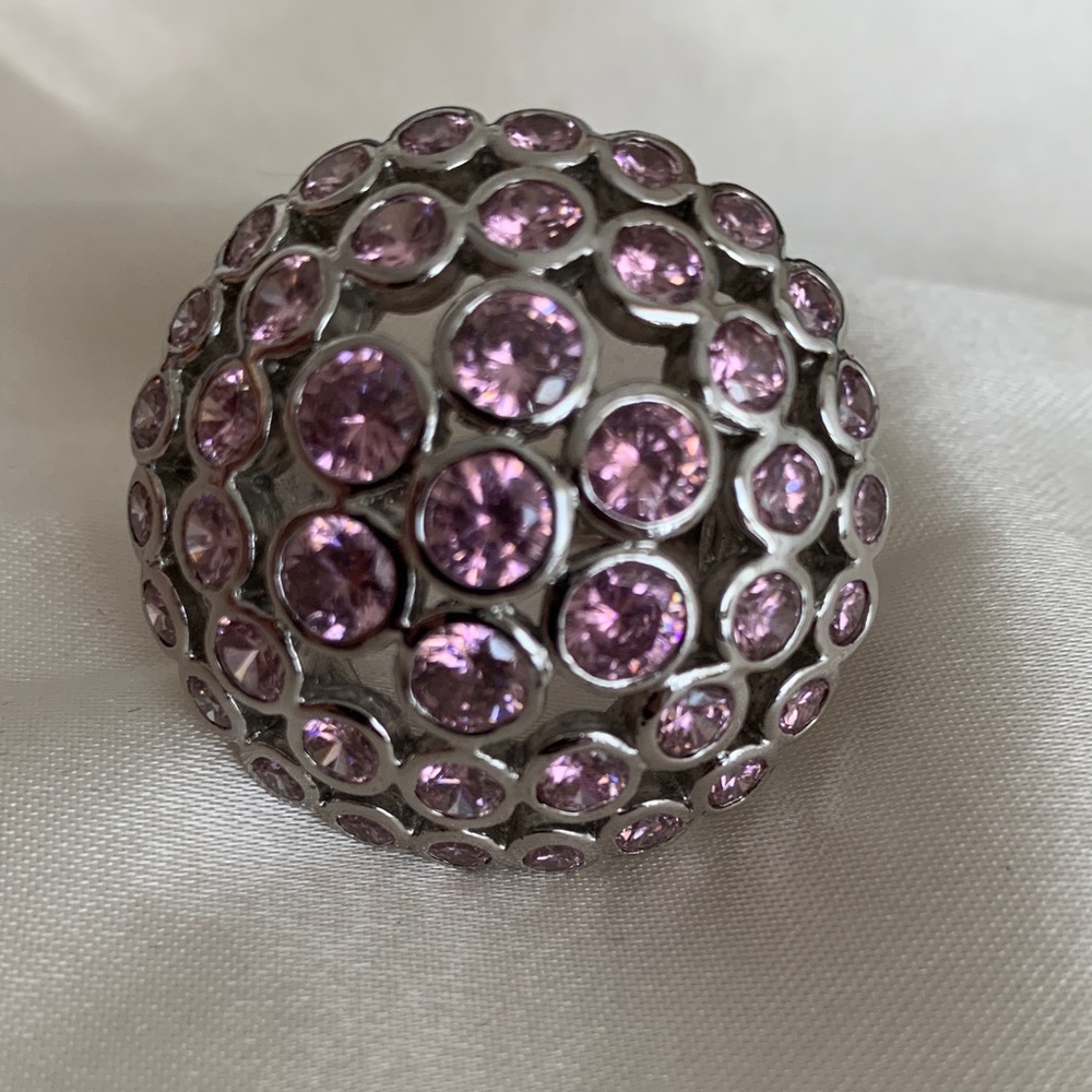 Sterling Sliver Dome Ring with Pink Gemstones